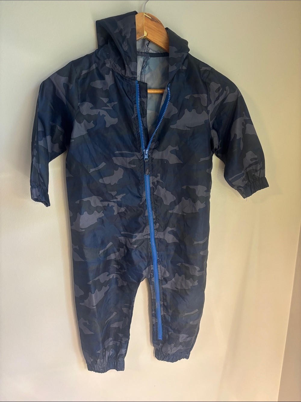 Kids Sz 3T Navy Camo One-Piece Rain Suit with Hood Muddy Buddy